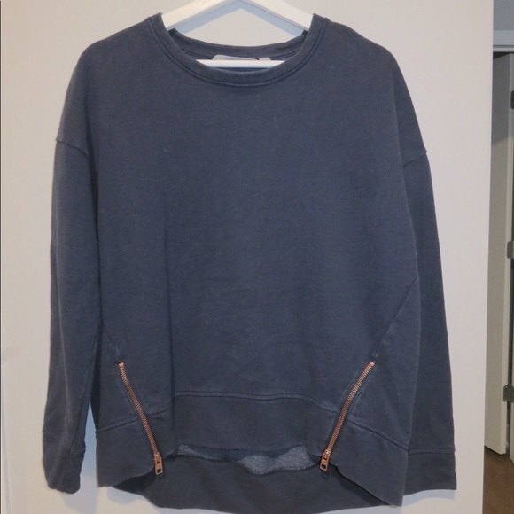 Athleta Sweatshirt Cityscape Navy Blue Double Zipper Pullover Crewneck Small - Picture 2 of 7